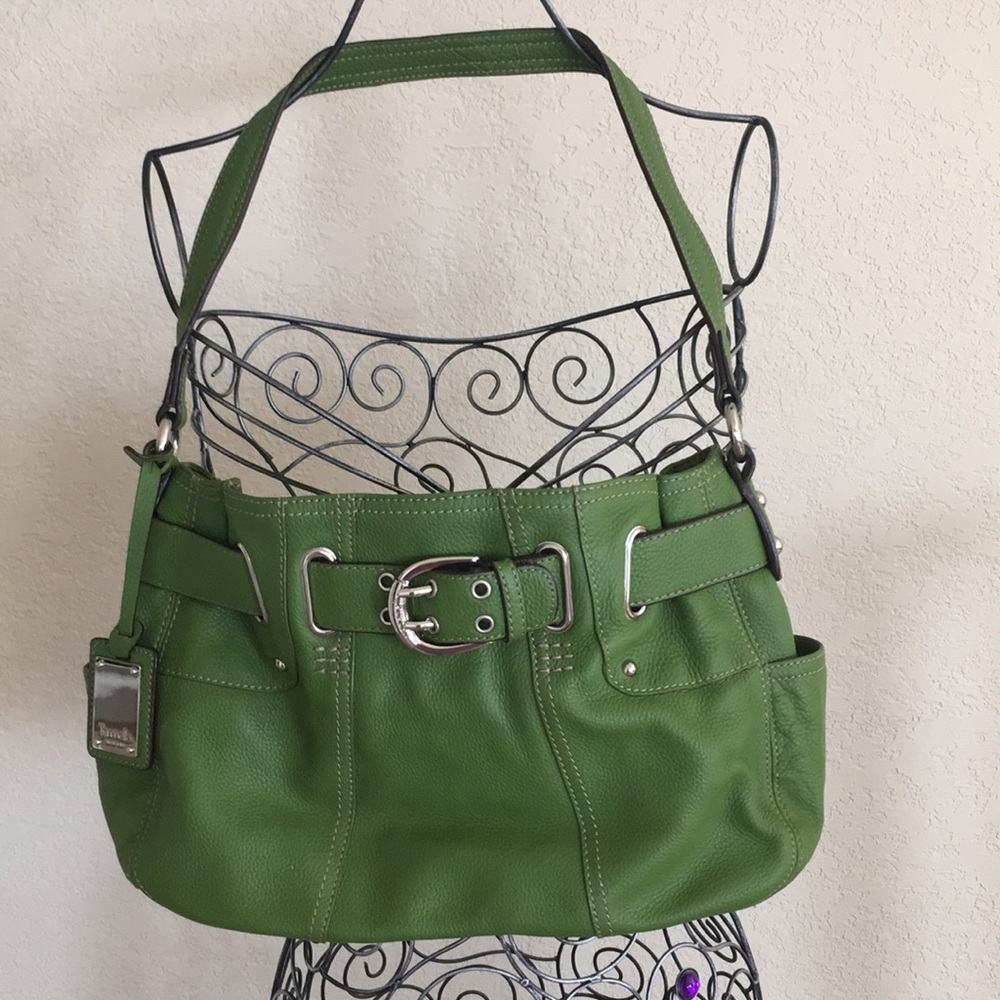 Tignanello Green Pebble Leather Shoulder Purse